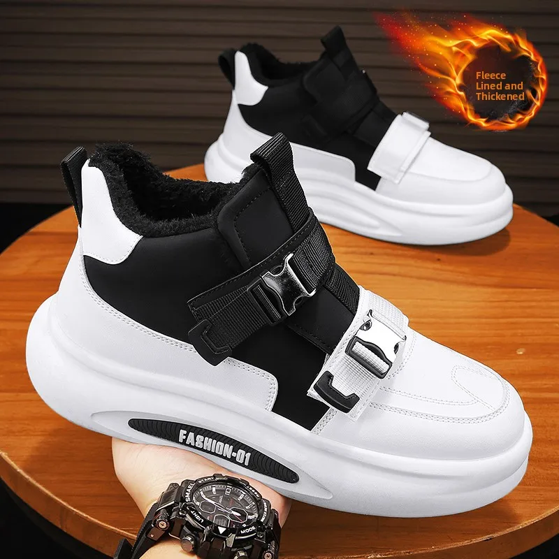 Men's High-Top Winter Boots Fleece Lined Warm Cotton Shoes Waterproof Cold Resistant Outdoor Snow Boots Youth Trend Korean Style