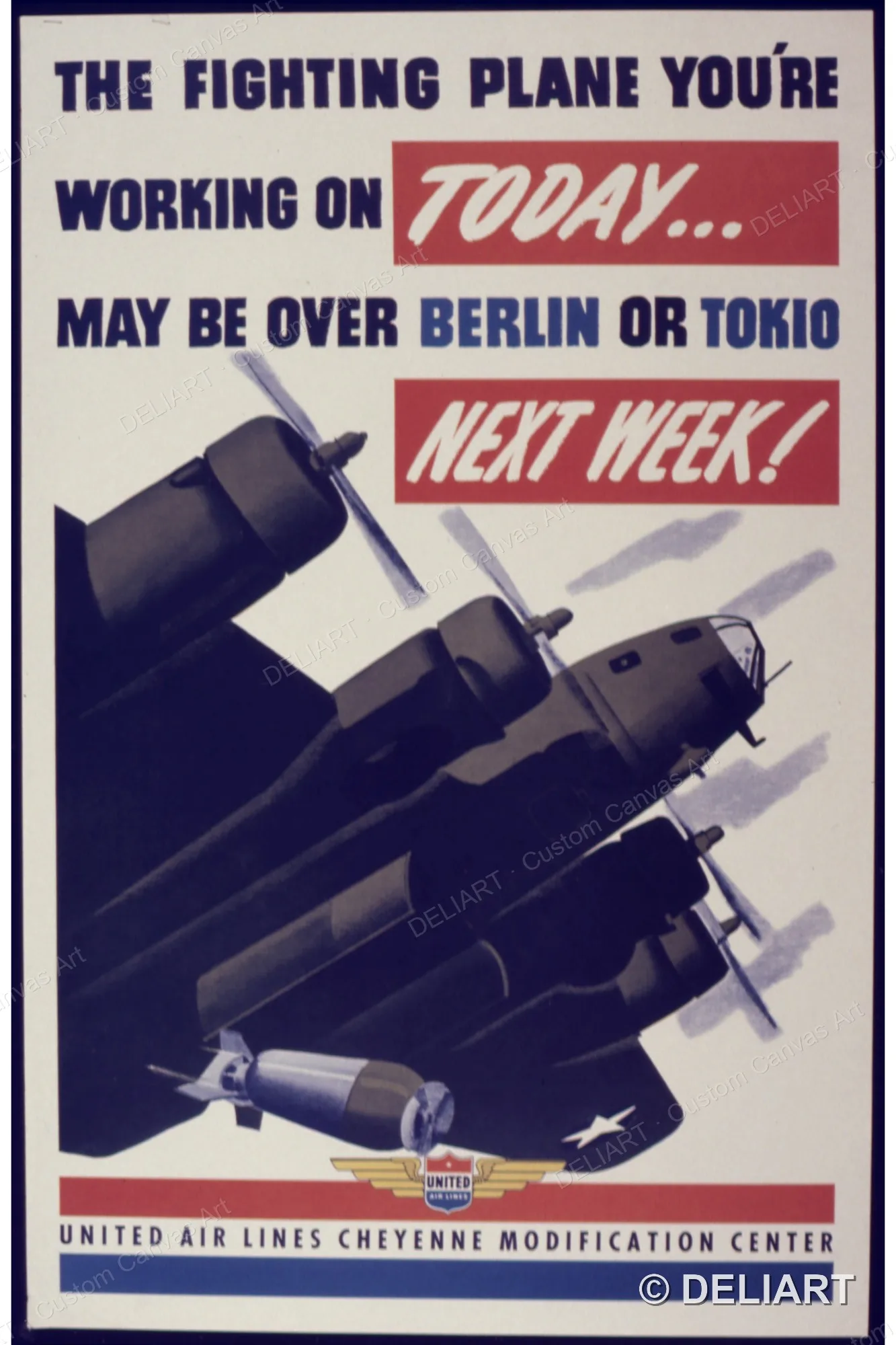 The Fighting Plane You're Working On Today...May Be Over Vintage WWII Propaganda Canvas Wall Art Poster Print Unframed
