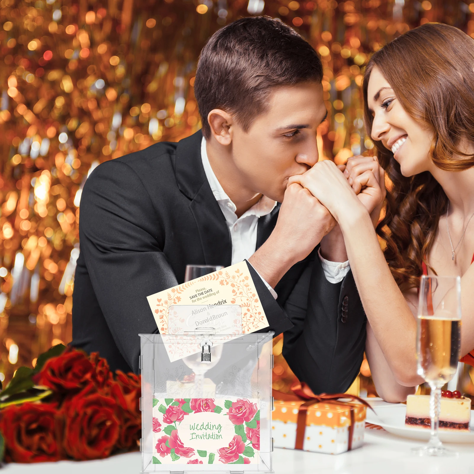 

Wedding Card Collection Box Acrylic Decorative Party Storage Container Lock Gift Envelope Holder Cards Box Wedding