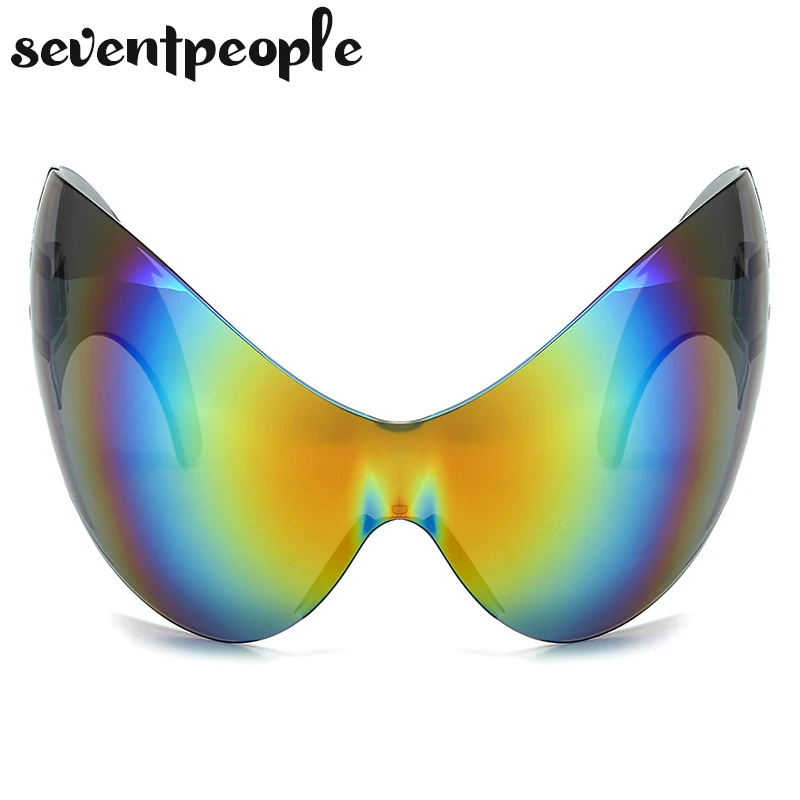 Occhiali da sole sportivi Punk Y2k oversize donna uomo 2000\'s Steampunk One Piece occhiali da sole Luxury Brand Rimless Cat Eye Shades UV400