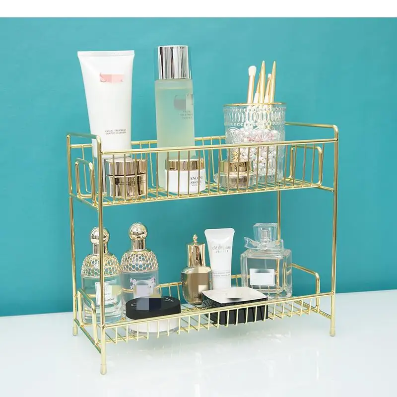 

Two-tier Wrought Iron Storage Rack Bathroom Shelves Desktop Metal Shelf Room Cosmetic Holders Space Saving Organizer