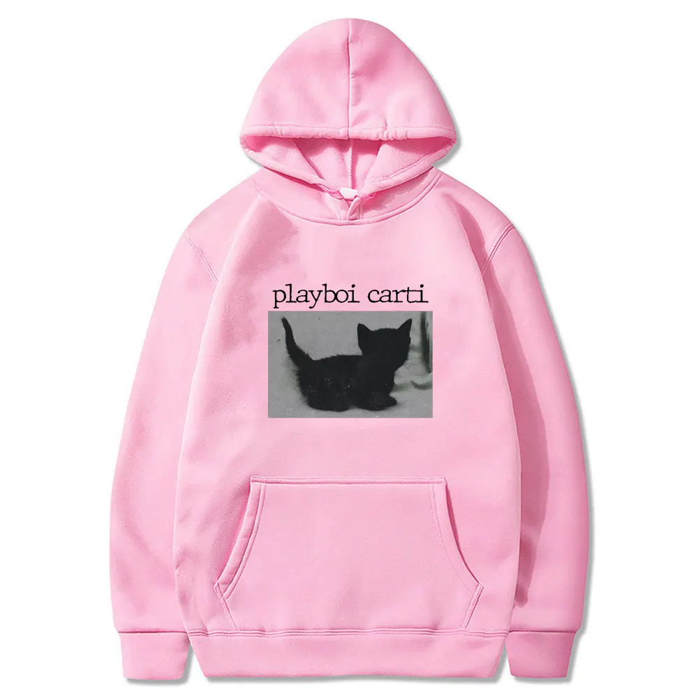 Playboi carti-black cat print hoodie para homens e mulheres, streetwear, moda hip hop, oversized, pullover