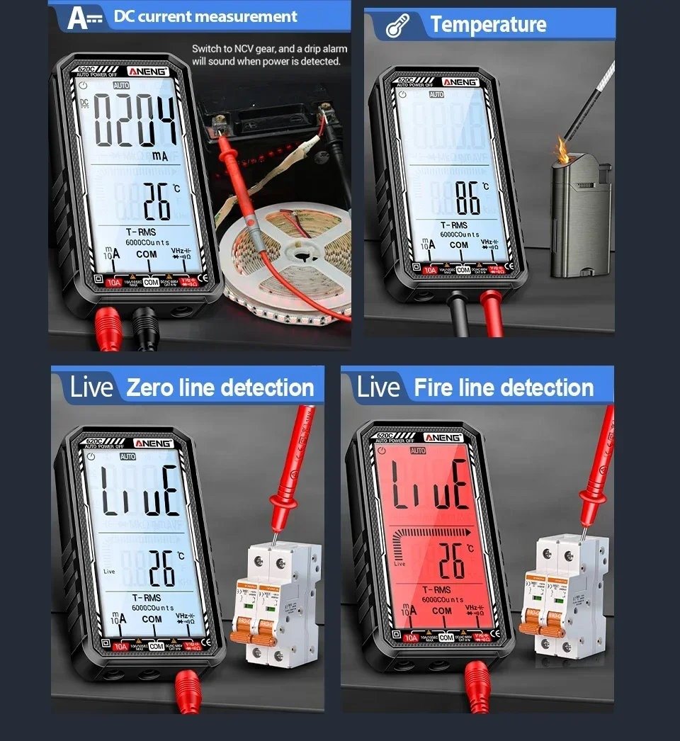 ANENG 620C/621A Digitales Multimeter AC/DC Spannungs- und Strommessgerät 6000 Anzeigen NCV Temperatur Kapazität Widerstand Frequenz ﻿ – Detail 12