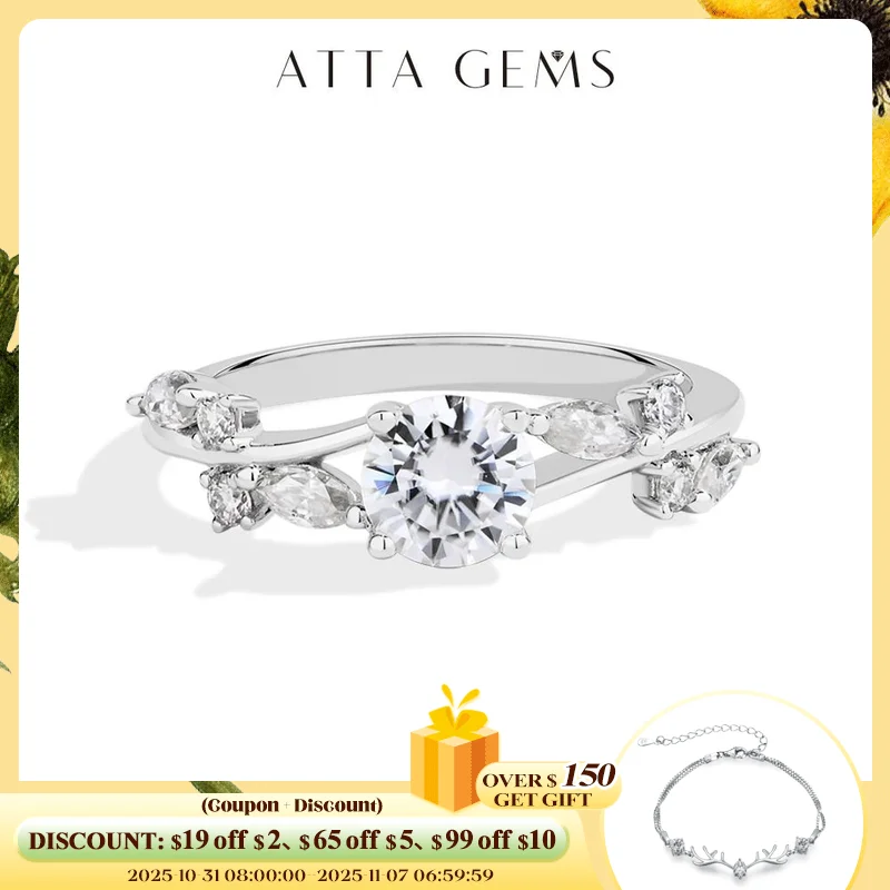 

ATTAGEMS Bypass Moissanite Ring Round Cut 0.8ct DVVS1 Real 925 Sterling Silver Women's Rings for Engagement Wedding Fine Jewelry