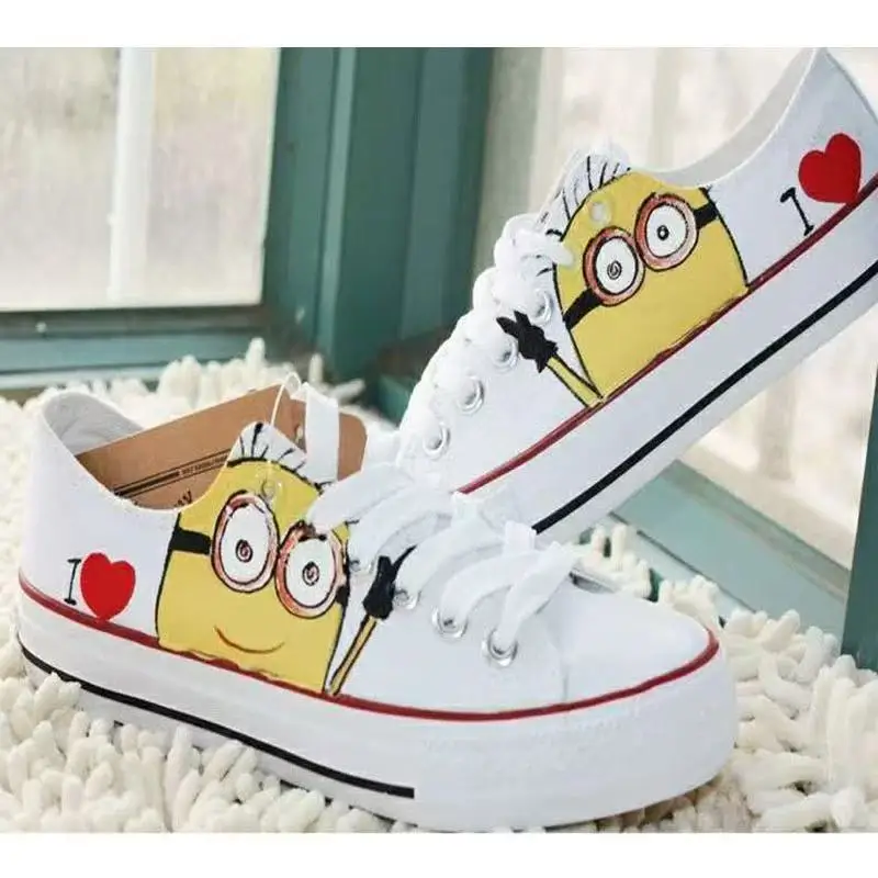 

real pictures plus big size 2025 New Spring Autumn Minions Pikachu yellow Student girls Sports flats women's Canvas Casual Shoes