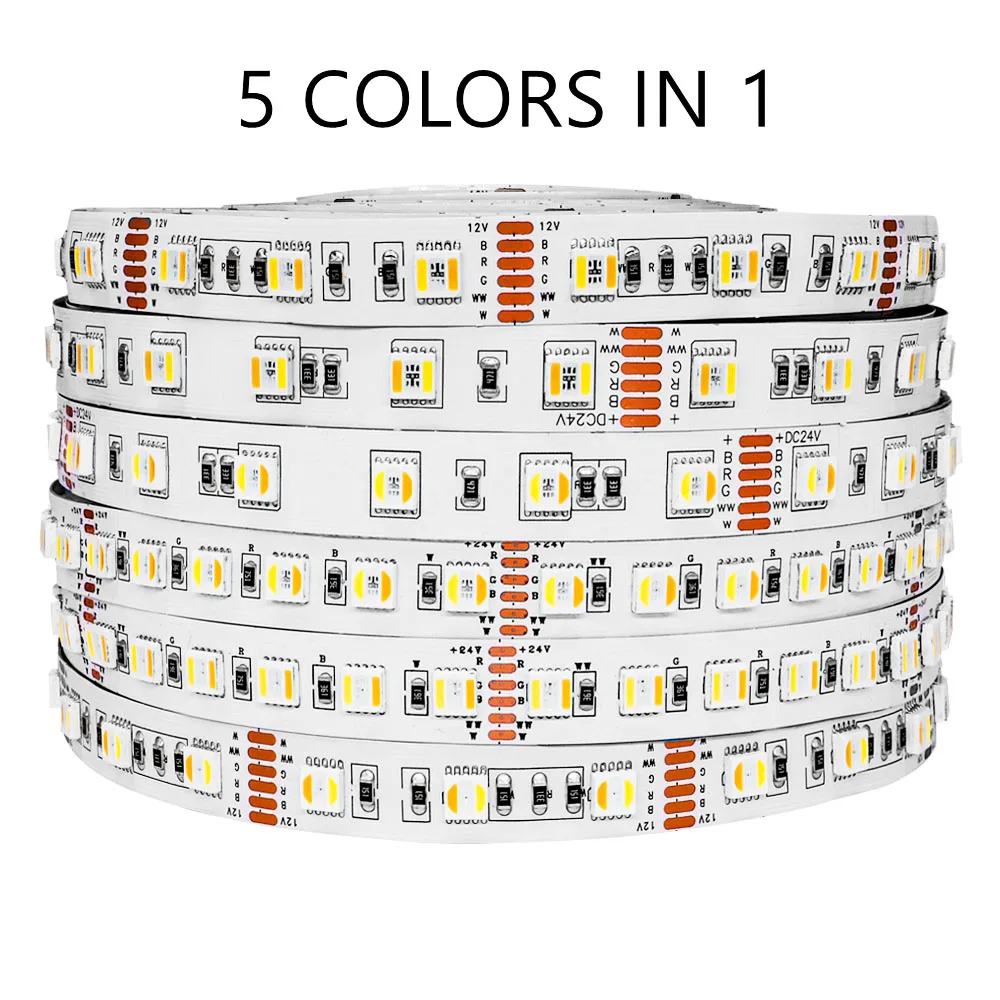 

5M 5050 RGBCCT 5IN1 LED Strip Lights Ordinary/Highlight 60 96Leds/m RGB+W+WW RGBW RGBWW Flexible Led Lampu Strip DC12V/24V