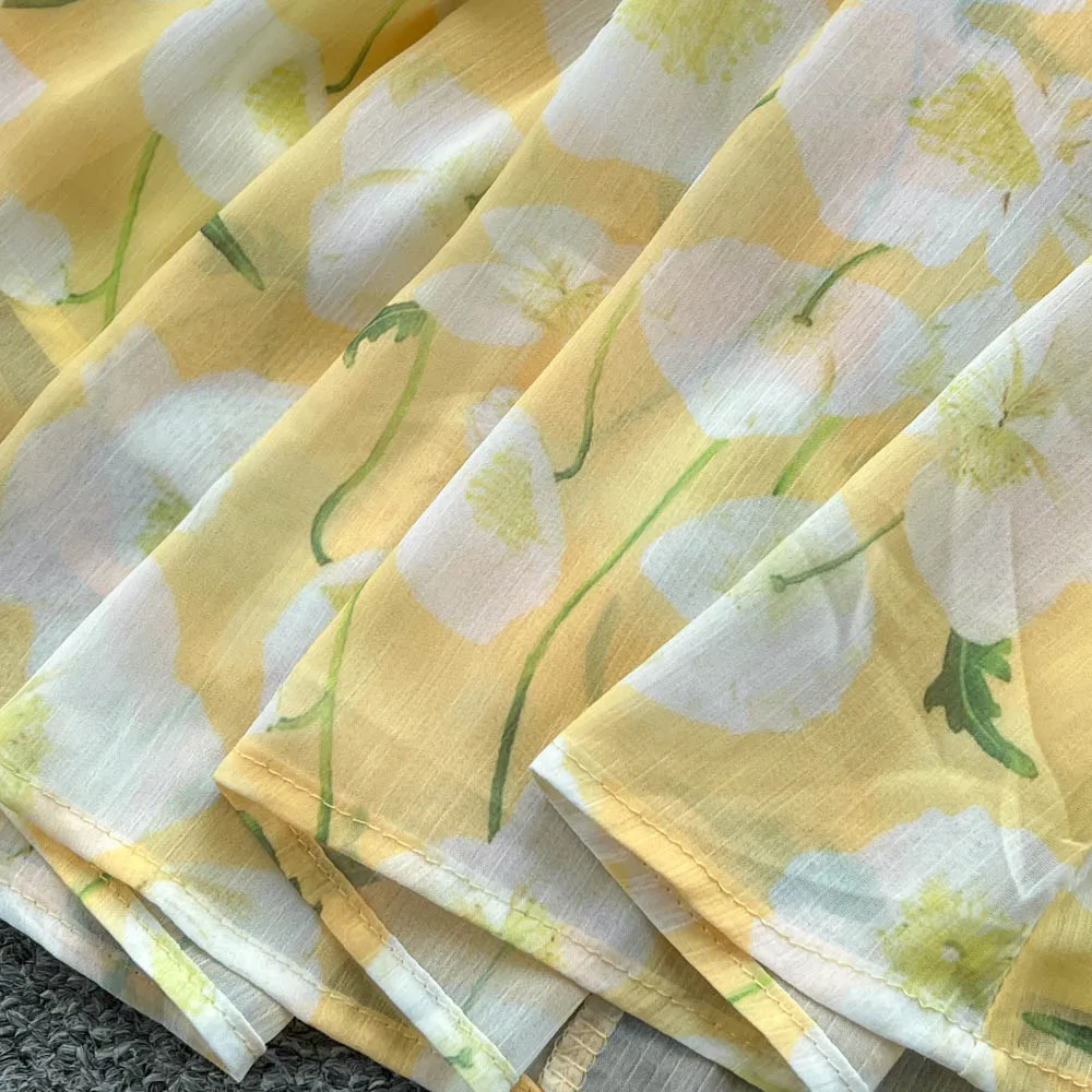 Chic vintage senza maniche in rete floreale sottile Elegante fata moda coreana Boho Sundress abbigliamento donna