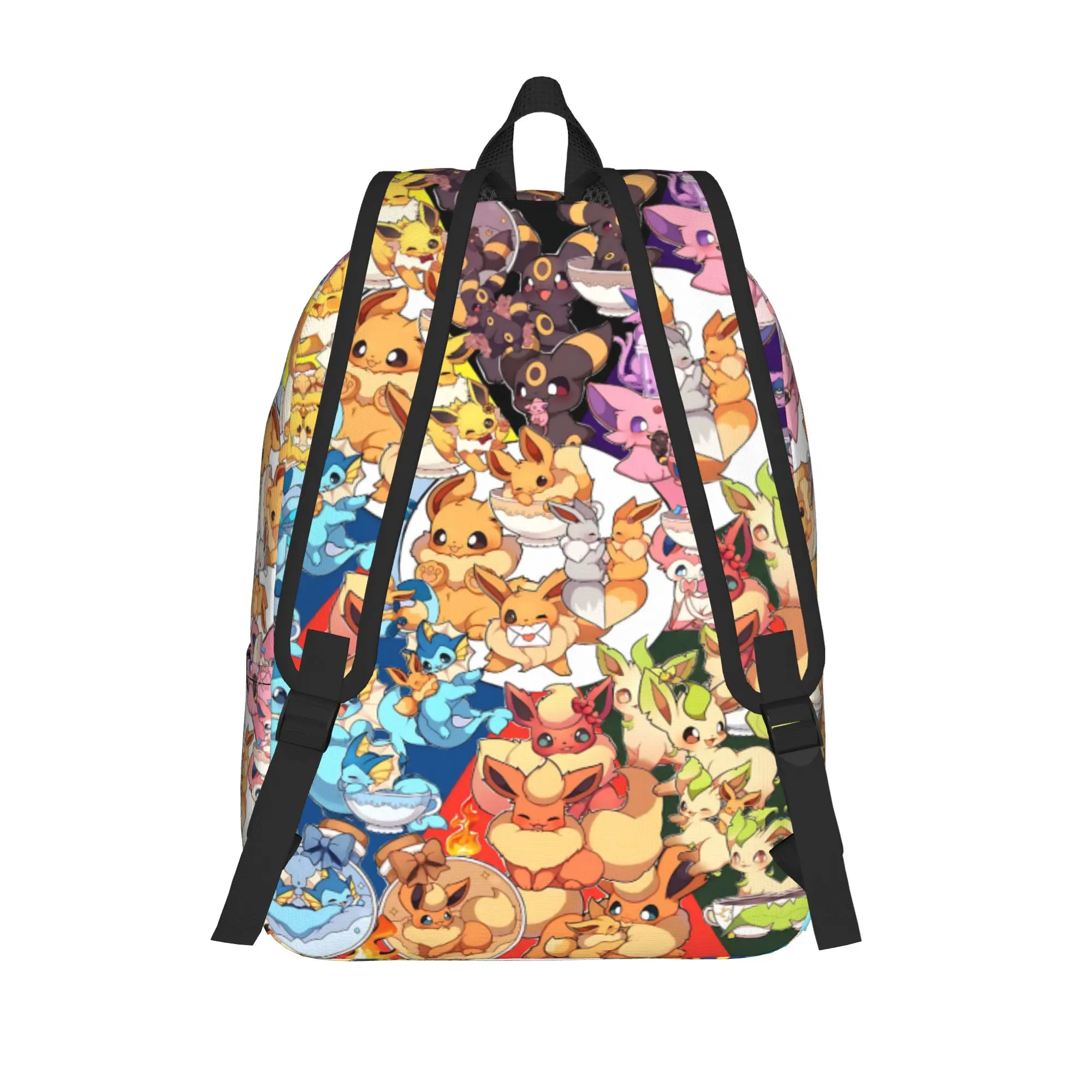 Fashion Pokemon Theme Eeveelution Collage Backpack  Mochilas Portable For Work Zipper Closure Rucksack