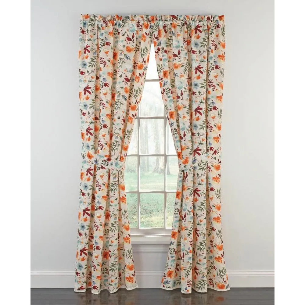 

Curtain Includes 2 Panels With All Over Floral Print and 2 Tiebacks Curtains Standard Rod Pocket Curtains in the Living Room