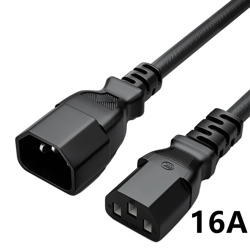 Schwarzes 1,0M 2M 3M PVC-Kupfer IEC320 C13 C14 C15 Verlängerungskabel 10A / 16A IEC C14 C13 Verlängerungskabel Ladekabel