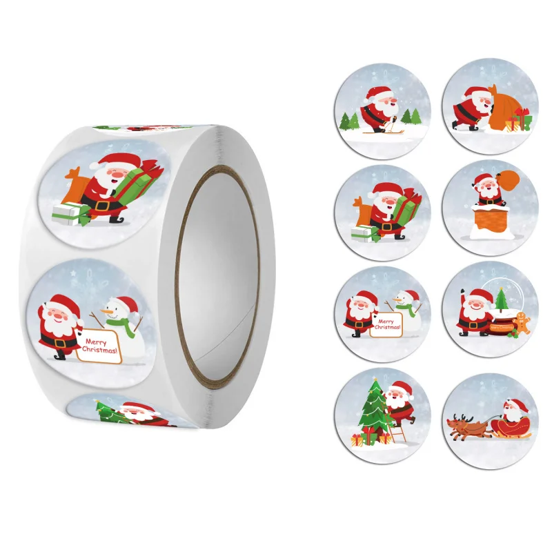 

Рождественские наклейки, 500 шт. в рулоне, наклейки для упаковки подарков, круглые клейкие этикетки для праздничной упаковки, конвертов, поделок