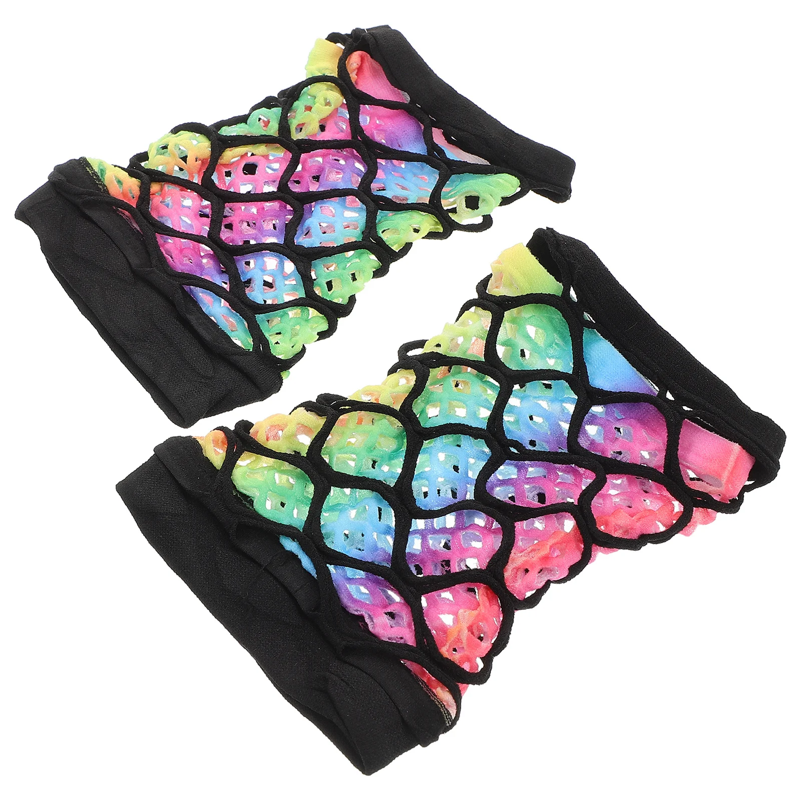 1 زوج الملونة شبكة صيد السمك طبقة مزدوجة أصابع قفازات النساء النيون حفل زفاف الشرير القوطي تأثيري حلي الذراع كم شبكة #2