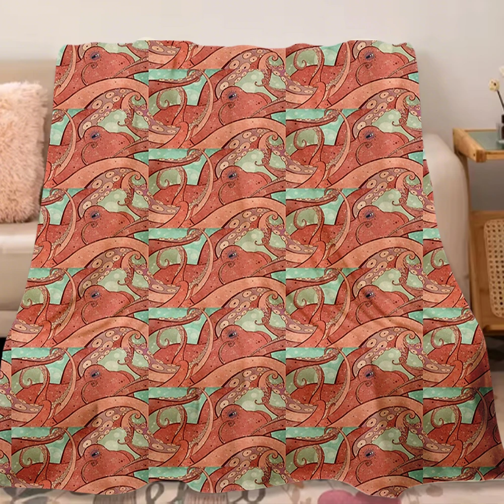 

Flannel Cozy Blanket Tangled Ocean Octopus With No-shedding Hypoallergenic Technology Knit Throw Modern Blankets For Newborns