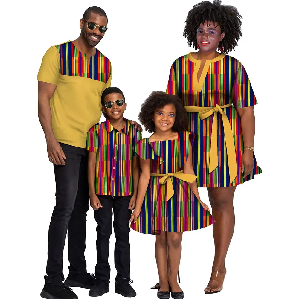 

Family Matching Clothes Father Mother Son Daughter Short Sleeve Tops Women Dress African Print Party Clothing Wyq1029