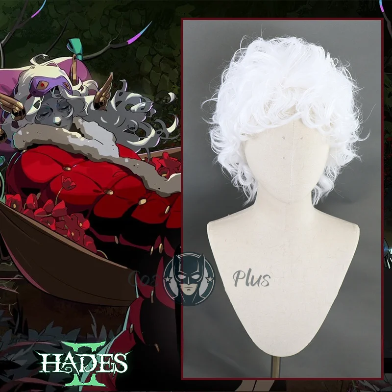 لعبة Hades II Hypnos شعر مستعار تأثيري فضي-أبيض مجعد الشعر بيروكات صناعية للرجال النساء Nyx Chird Thanatos عيد الميلاد غطاء شعر مستعار مجاني