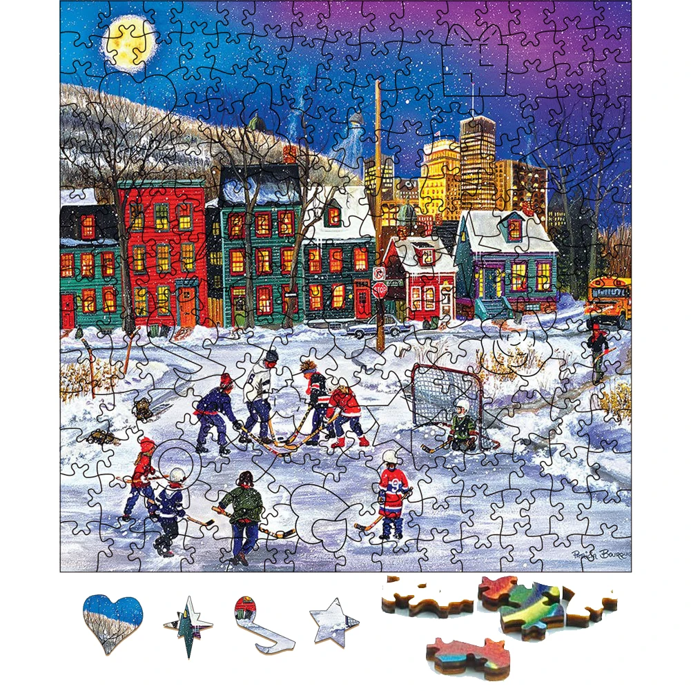 Gra w hokeja na lodzie drewniane Puzzle Jigsaw gry imprezowe zabawki dla dorosłych drewniane Puzzle gra planszowa z drewna Puzzle sportowe dla dzieci