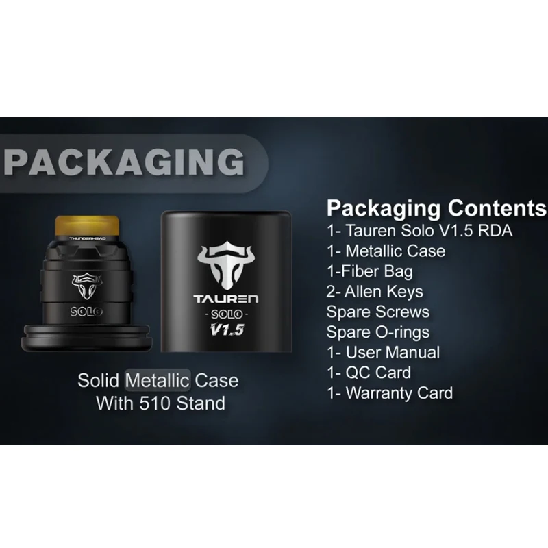 Atomiseur Original ThunderHead Creations Tauren Solo RDA V1.5, 24mm de diamètre, pointe d'égouttement 810, bobine unique pour Vape MOD à filetage 510
