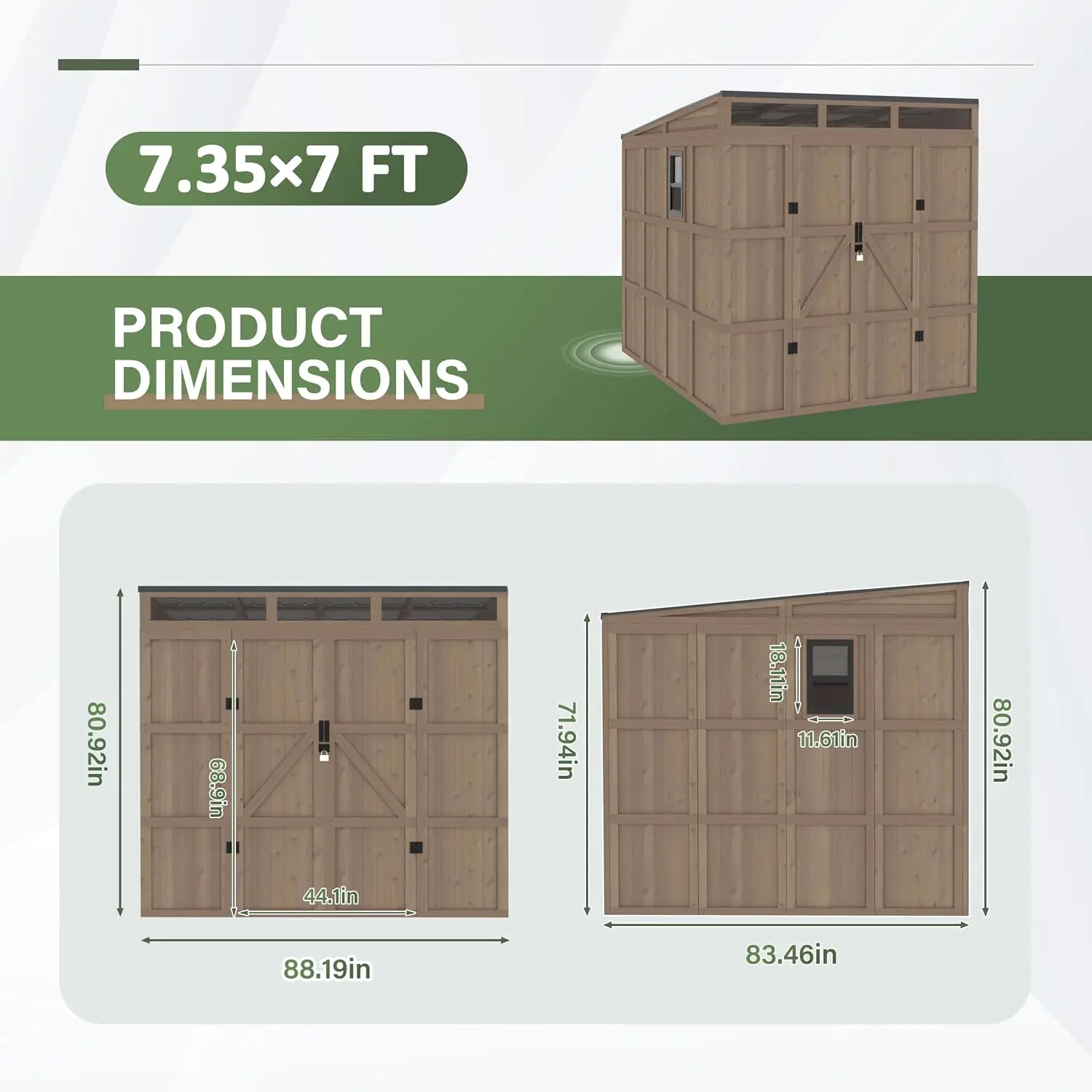 7.4x7 FT Cedar Wood Outdoor Storage Shed with Steel Roof, Customized