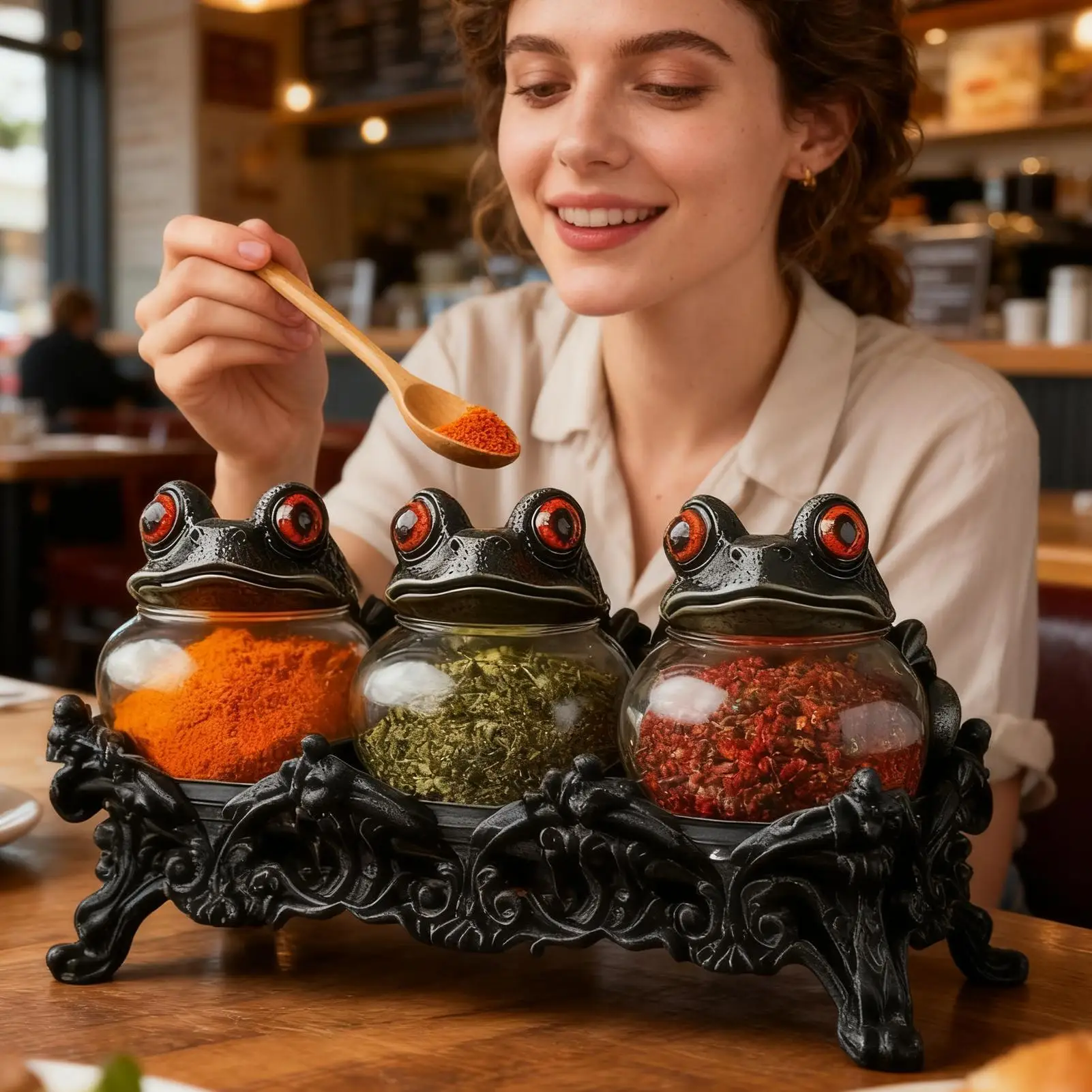 

Готические банки для специй в форме лягушки Witchy Frog Apothecary: емкости для соли и сахара с крышками для кухни