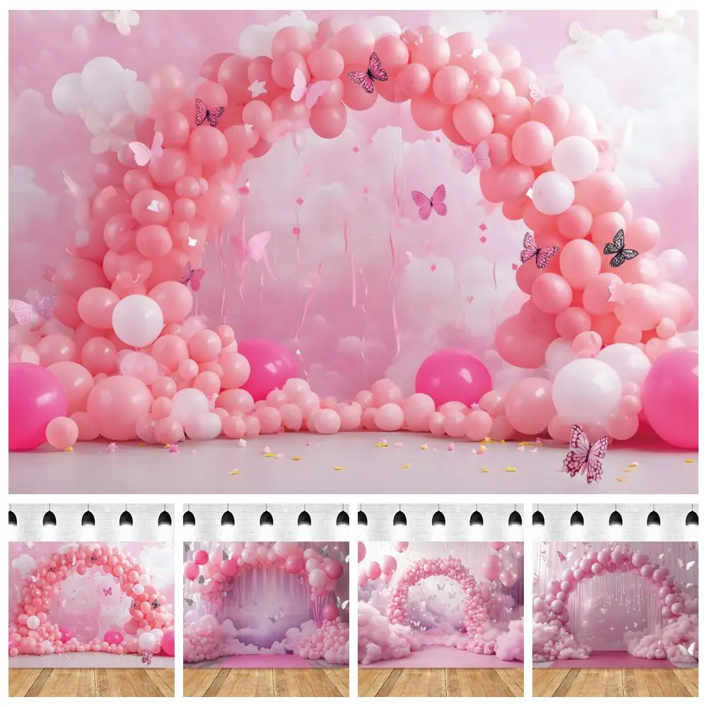 

Newborn Baby 1st Birthday Photography Backdrop Arch Balloons Butterfly Baby Shower Cake Smash Portrait Photography Background