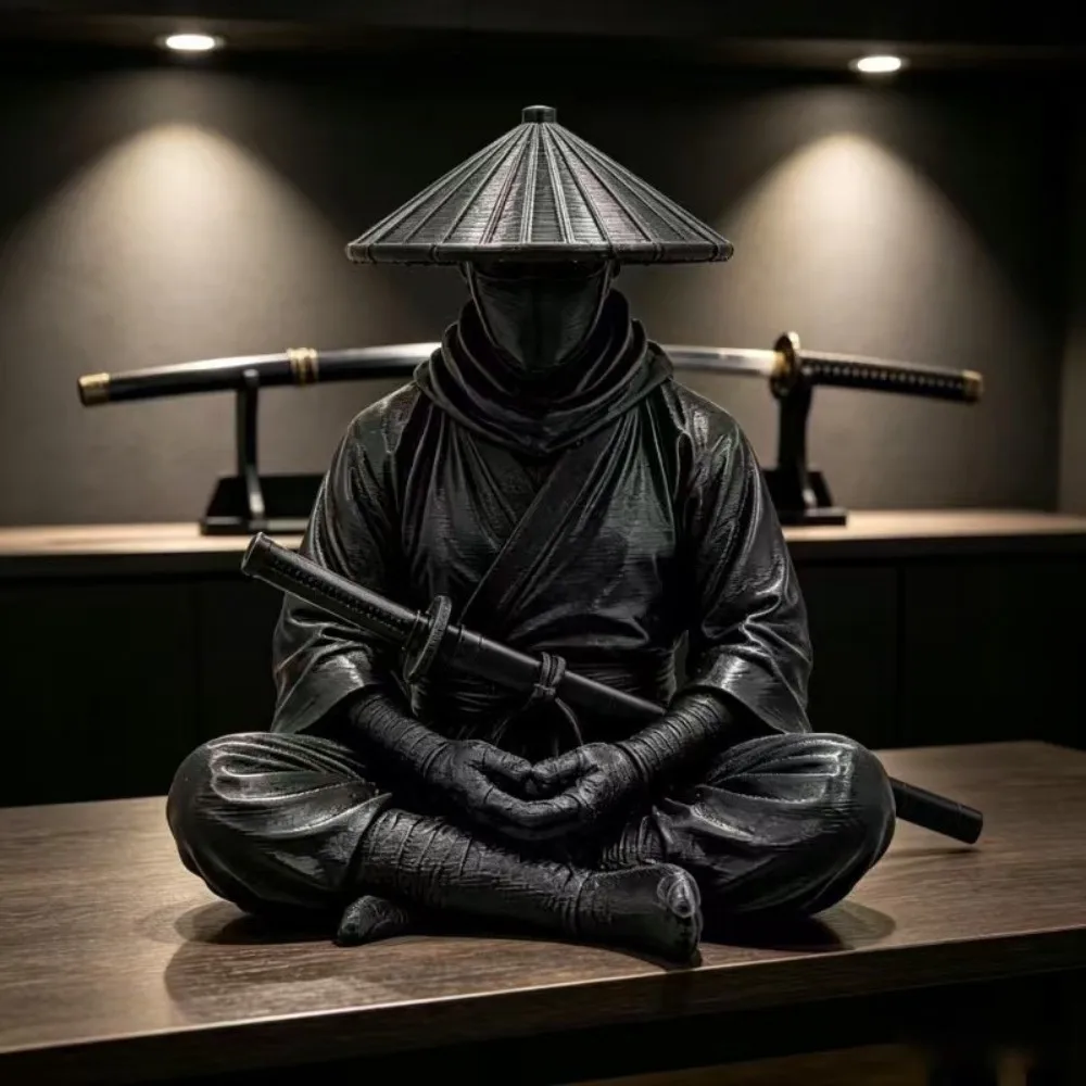 Creative Sitting Pose Ninja Ornaments Dark Style Home Decor Zen Statue 3D Printed Warrior Figurine Gift