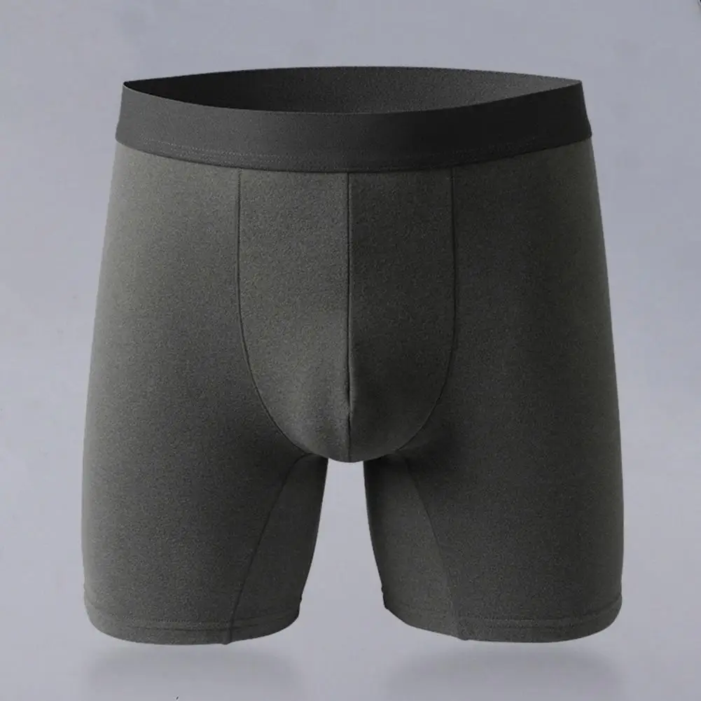 Men Winter Boxers Thermal Mid Waist Lengthened Solid Color Elastic Thick Heat Retention U Convex Elastic Anti-septic Underpants