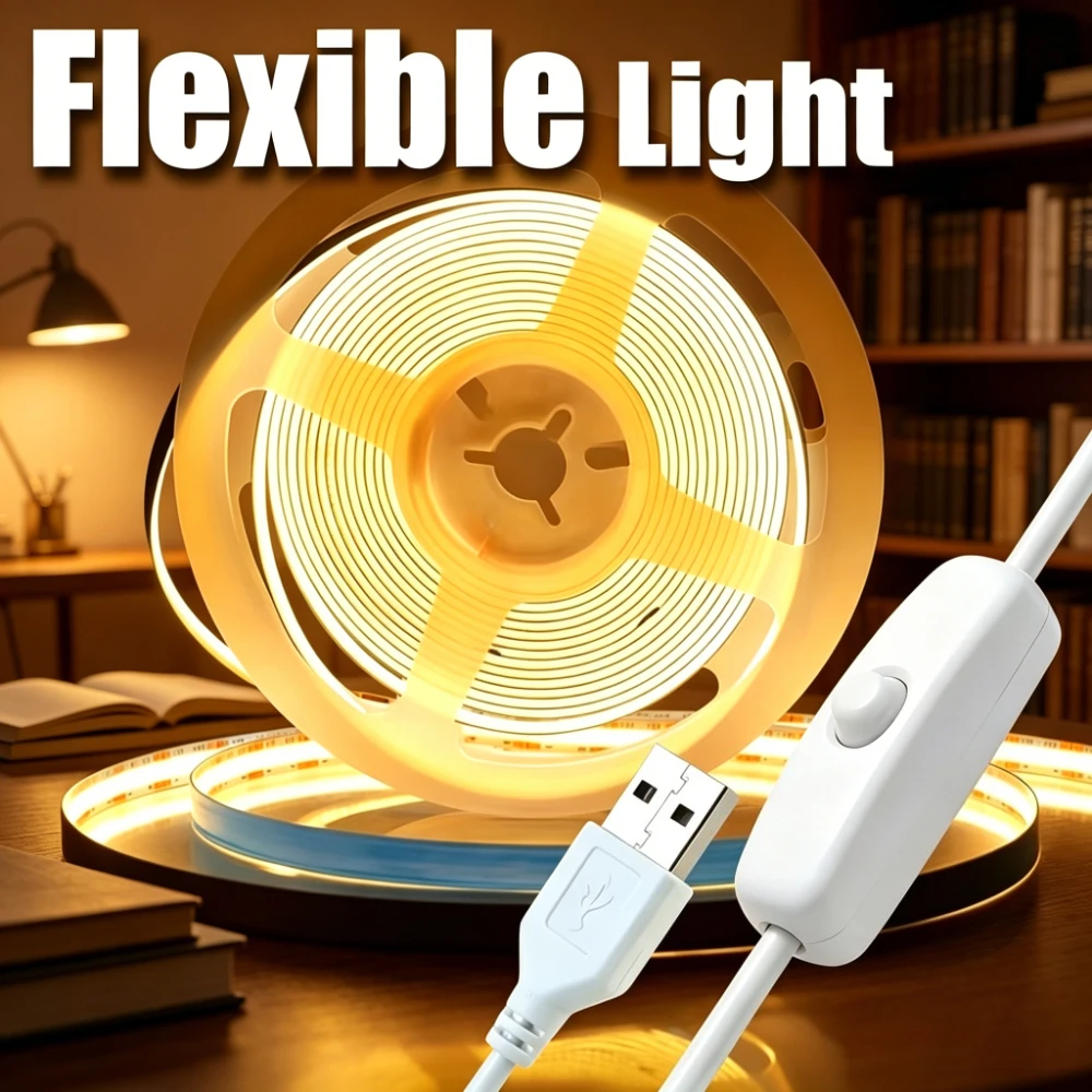 USB 5V LED Light Strip with On/Off Button,Cuttable Self-Adhesive Ambient Lighting, Soft Glow Lamp for Bedroom, Game Room, Stairs