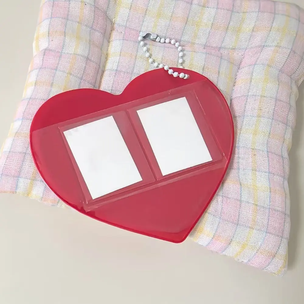 Creative Love Heart Photocard Holder 2 Slots 1 inch Idol Photo Protective Cover Colorful with Keychain Bag Pendant for Girls