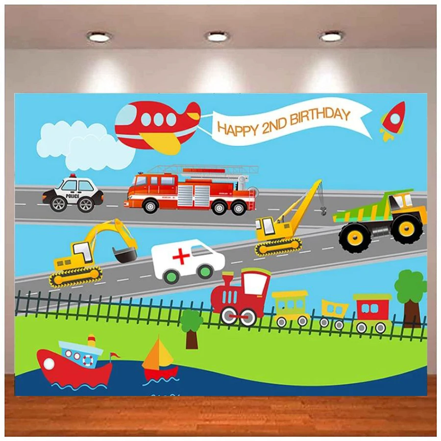 

Photography Backdrop Birthday Background For Children Boys Airplane Train Vehicle Transportation Photophone Photo Studio Props