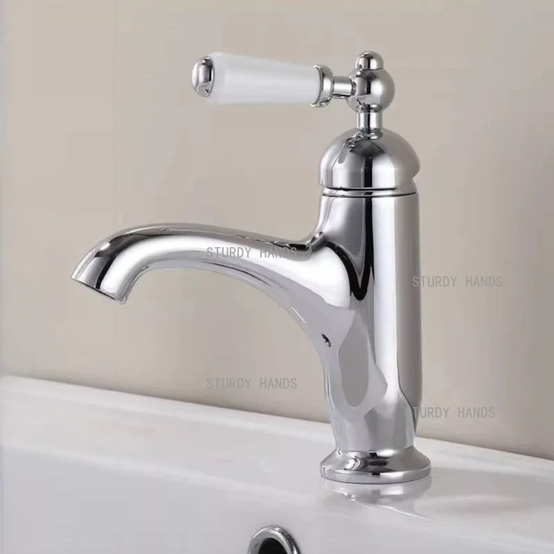 1pc Bathroom Washbasin Faucet, Zinc Alloy Single Cold Water Faucet, Ceramic Handle Design, Kitchen Faucet, Hardware Accessories
