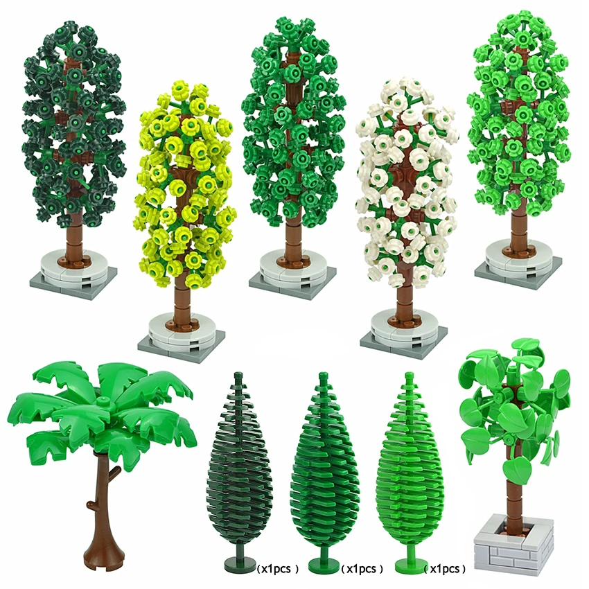 MOC Pine Tree Plant Set Spruce Coconut Trees Building Block City Farm Street Garden View Assembly 3778 Brick Educational Kid Toy