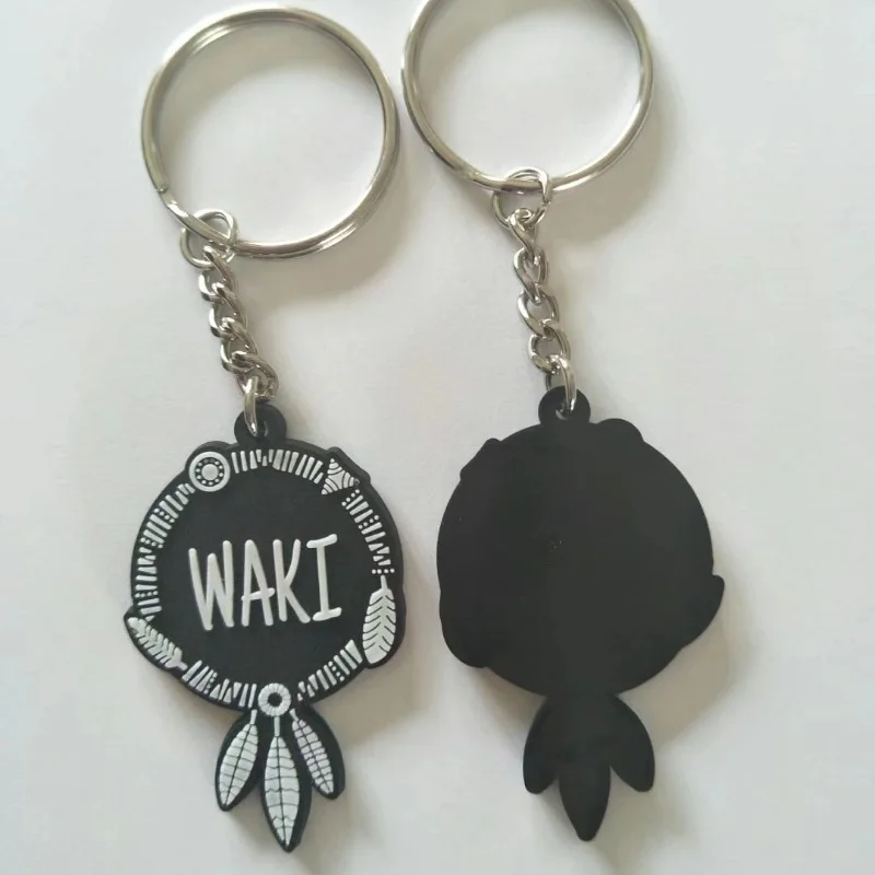 Customized Black Waki Rubber Keychains Backside Blank Logo Key Ring Accessories Wholesale Free Shipping