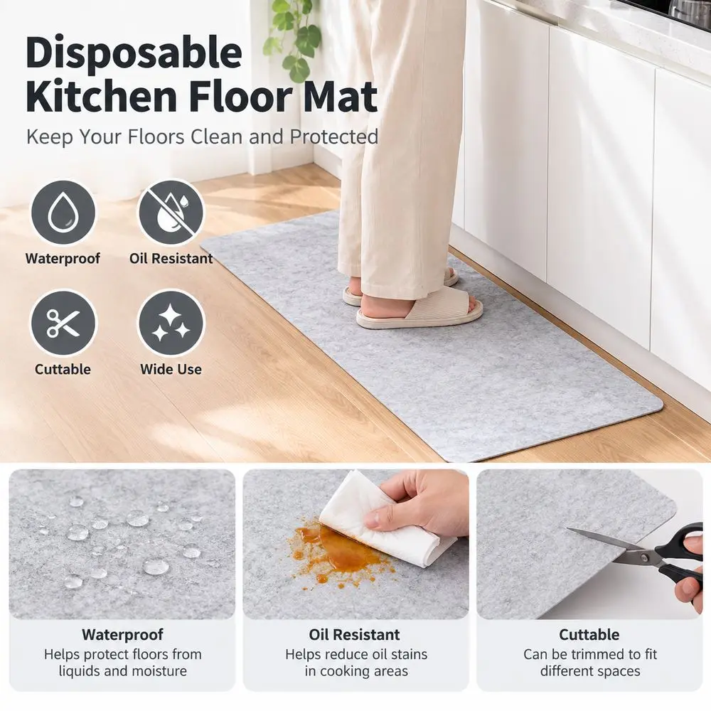 Disposable Disposable Kitchen Floor Mat Waterproof Non Slip Disposable Floor Mat Cuttable Easy Replacement Floor Protection Mat