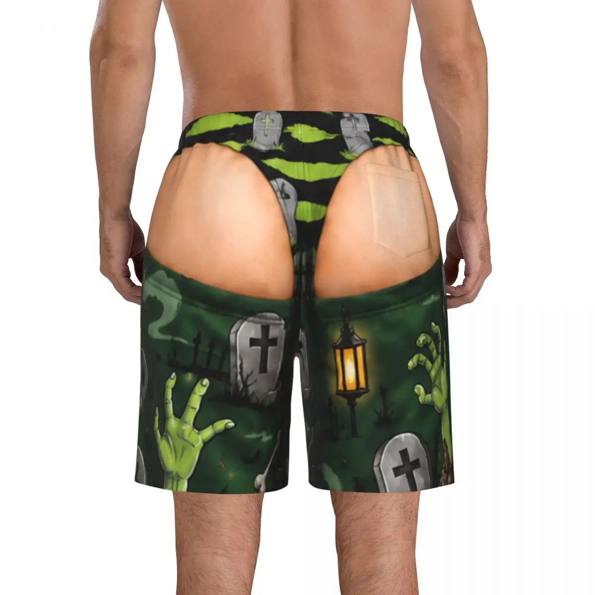 Mens Funny Sexy Halloween Spooky Gothic Zombie Swim Trunks Board Shorts with Mesh Lining Beach Shorts Swimwear Bathing Suits