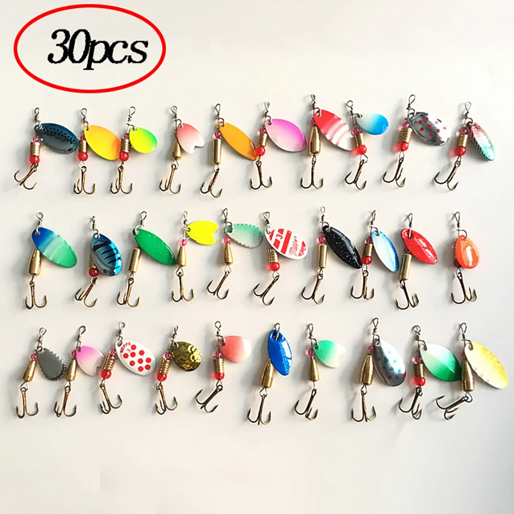 

30pcs Spinners Swivel Sequins Spinnerbait Spoons Crankbaits Bass Fishing Lures, Fishing Lures Gear Kit Metal Swivel Sequins Spoo