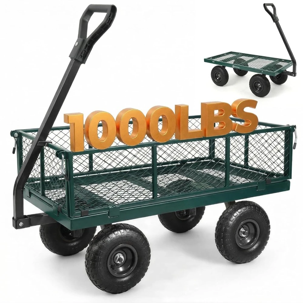 

1000lbs Heavy Duty Steel Garden Cart for Yard & Farm, Utility Wagon with Removable Sides (Convert to Flatbed), Customized