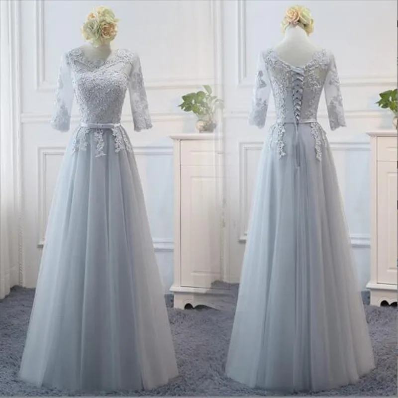 Lace Appliques Half Sleeve Bridesmaid Dresses A-Line Floor-Length Simple Long Vestidos Bridesmaid Skirt  Prom Gown