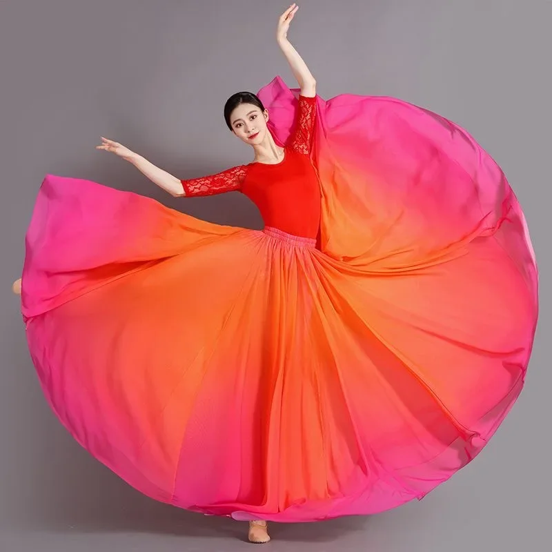 Klassischer Tanzrock für Damen, 720-Grad-Schwingrock, Retro-Verlaufsmuster, mehrfarbiger Flamenco-Tanzrock für Aufführungen 2025 – Detail 12