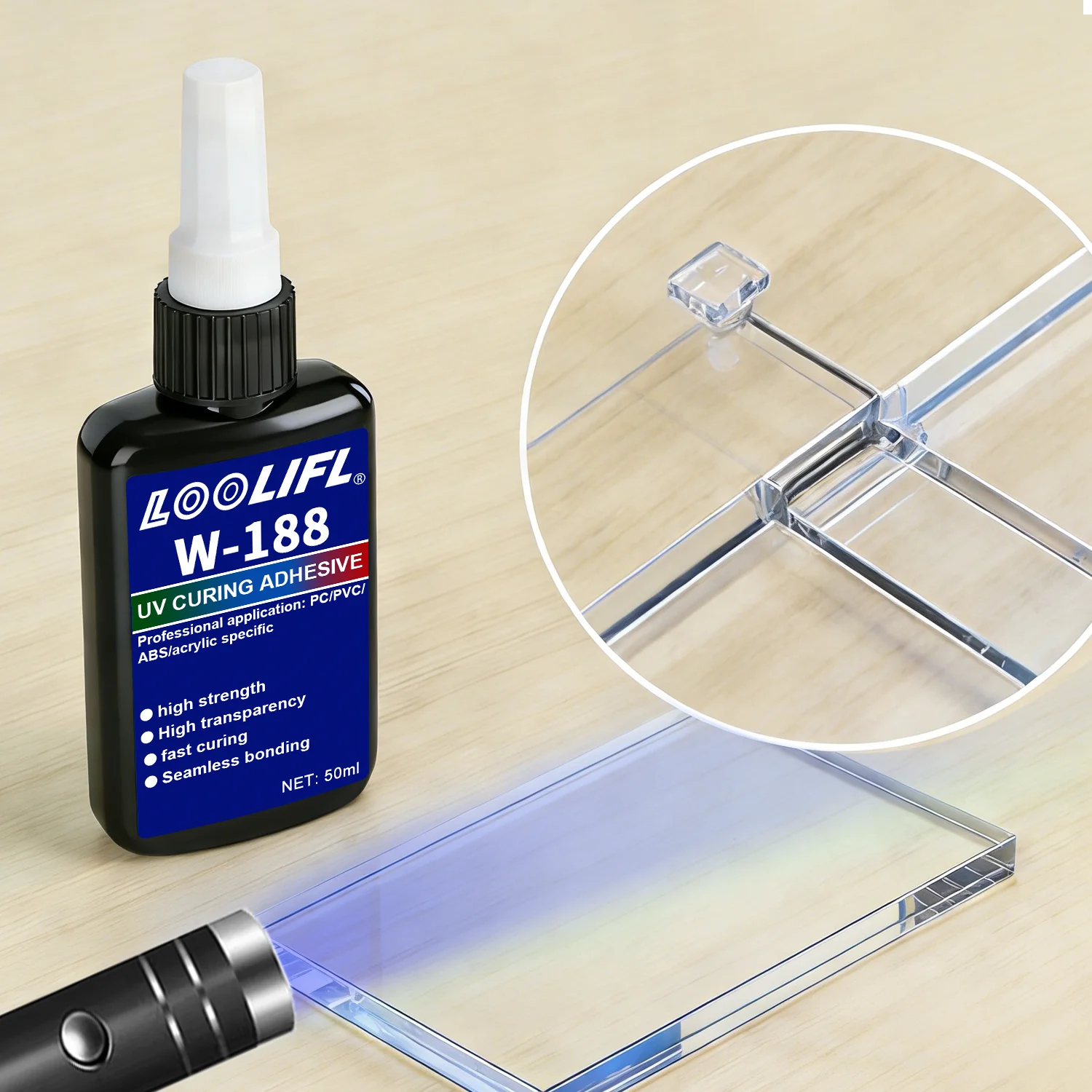 UV Strong Adhesive for Rapid Bonding and Curing, 50g UV Resin with Flashlight for Glass, Jewelry Bonding, and DIY Crystal Repair