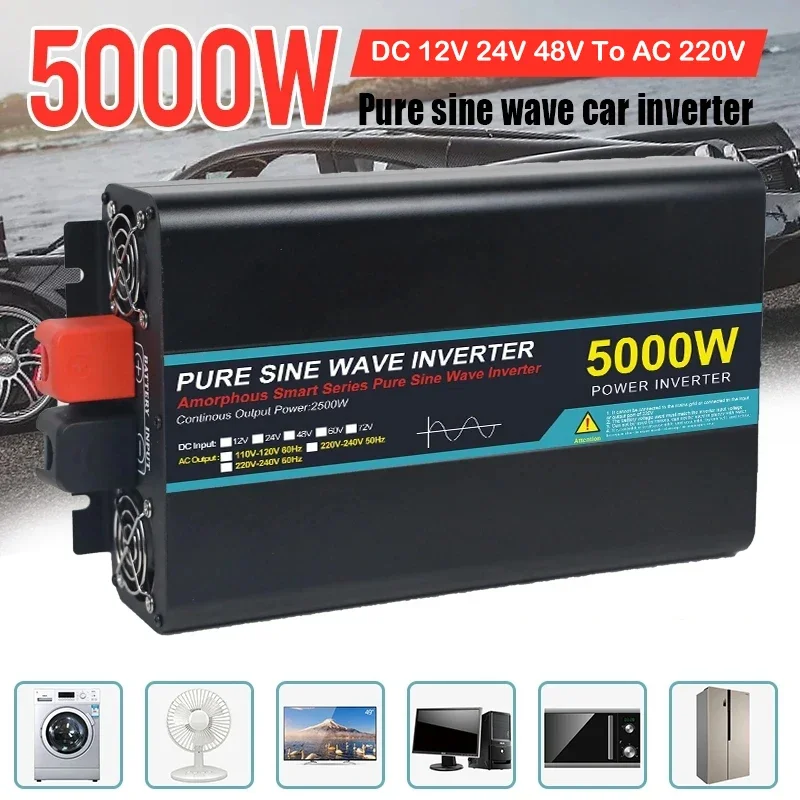 4000W 5000W Pure Sine Wave DC 12V 24V 48V To AC 220V Solar Power Inverter Frequency Converter 50HZ Car Inverter Transformer