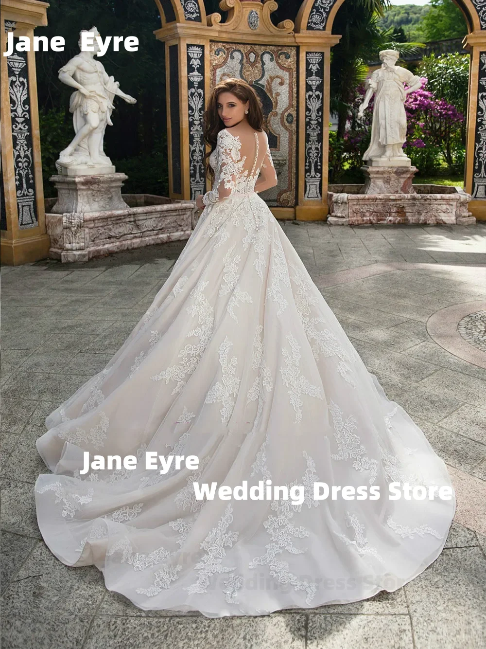 Gaun Pengantin Jane Eyre Lengan Panjang dengan Aplikasi Khusus Model Ball Gown Vestido Noiva Abiti Da Sposa Puffy Hochzeitskleid Mariage