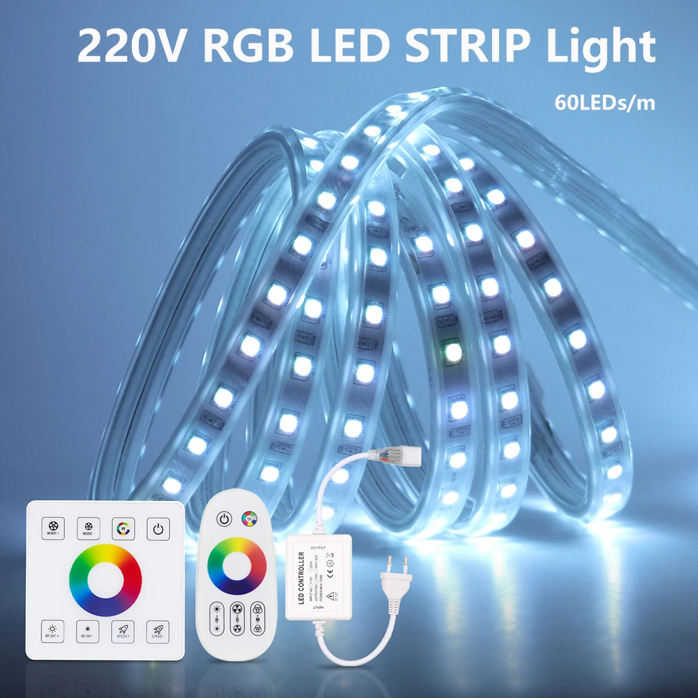 110V 220V RGB LED Strip Light Dimmable Wall Touch Remote 750W Controller EU/US/UK/AU Power Kit 5050 60LED Flex Waterproof Decor