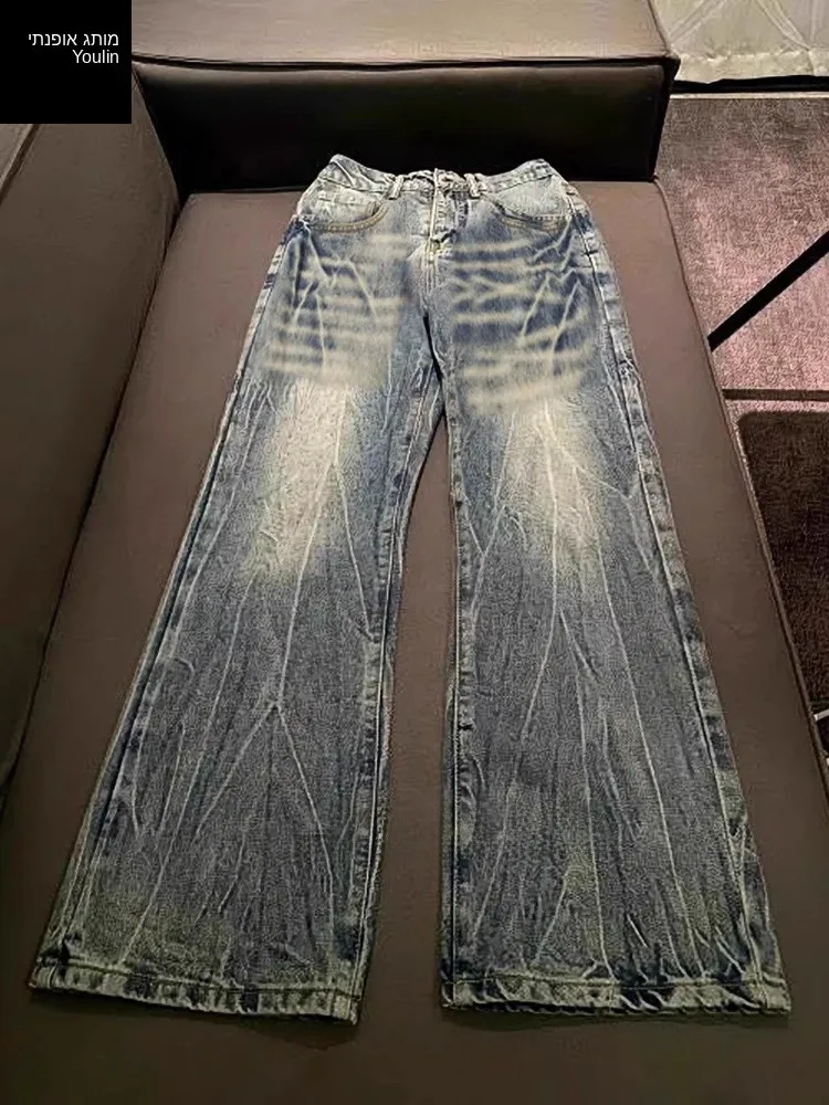 

Американские ретро-джинсы с узором в виде молнии, мужские, утолщенные, свободного прямого кроя, длинные брюки