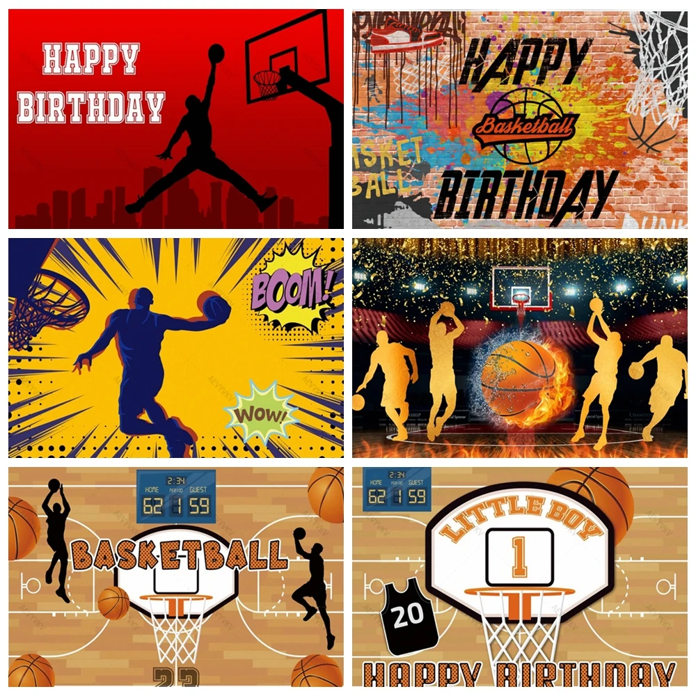 

Customized Name Basketball Theme Boy Birthday Party Sports Field Court Star Photo Studio Photography Background Vinyl Decoration