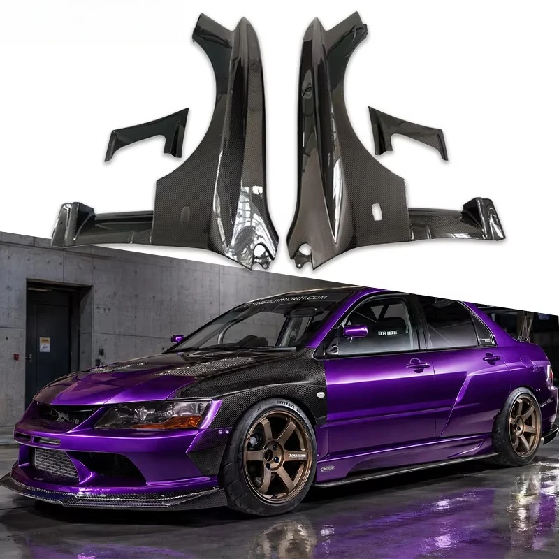 Pour Lancer Evolution Evo 7 8 9 (2001-2007) – Kit carrosserie large style VRS en fibre de carbone avec ailes avant ventilées et passages de roue