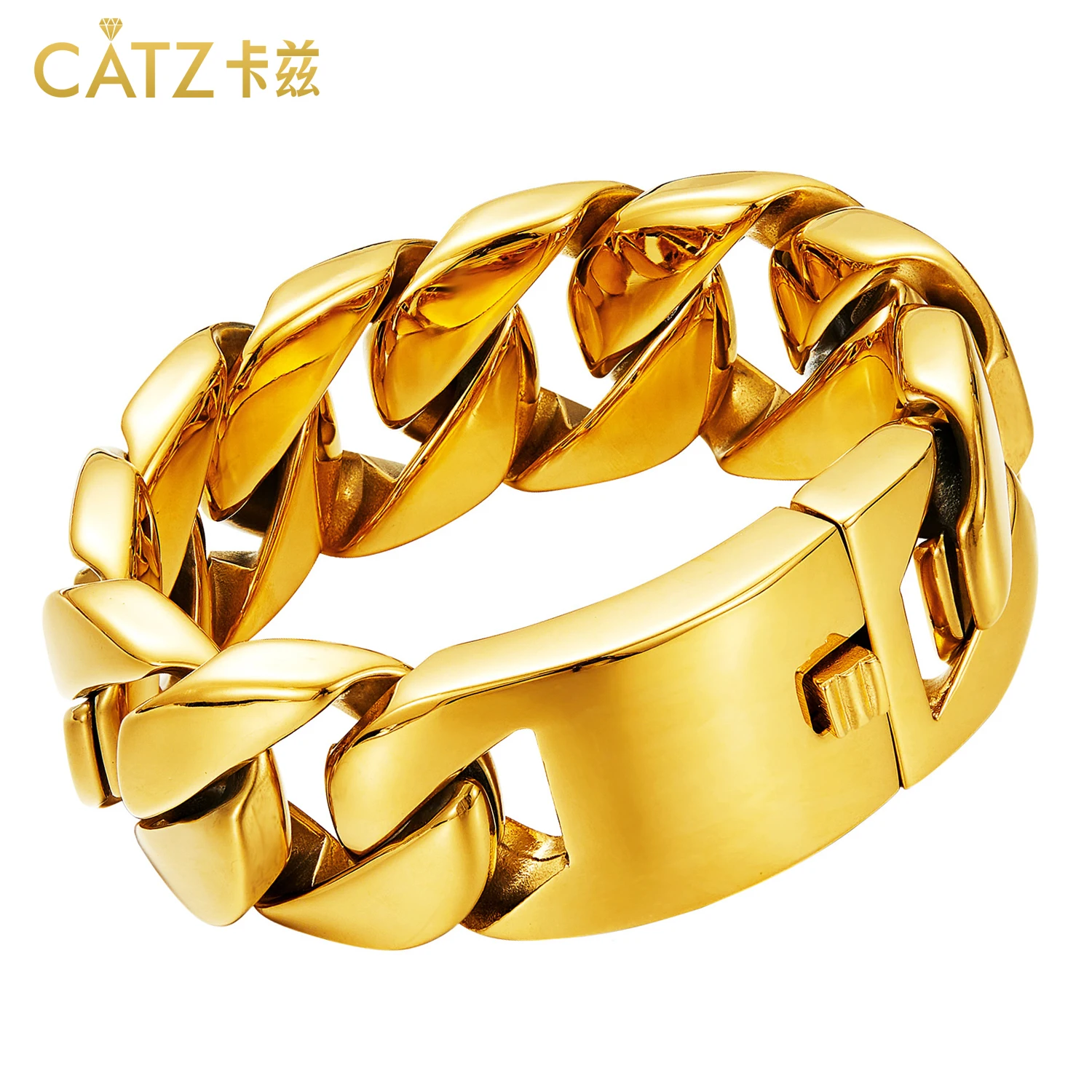 

CATZ Men'S Stainless Steel Bracelet, A Huge 32-Millimeter-Thick Cuban Chain Anti-Allergy, Motorcycle Jewelry