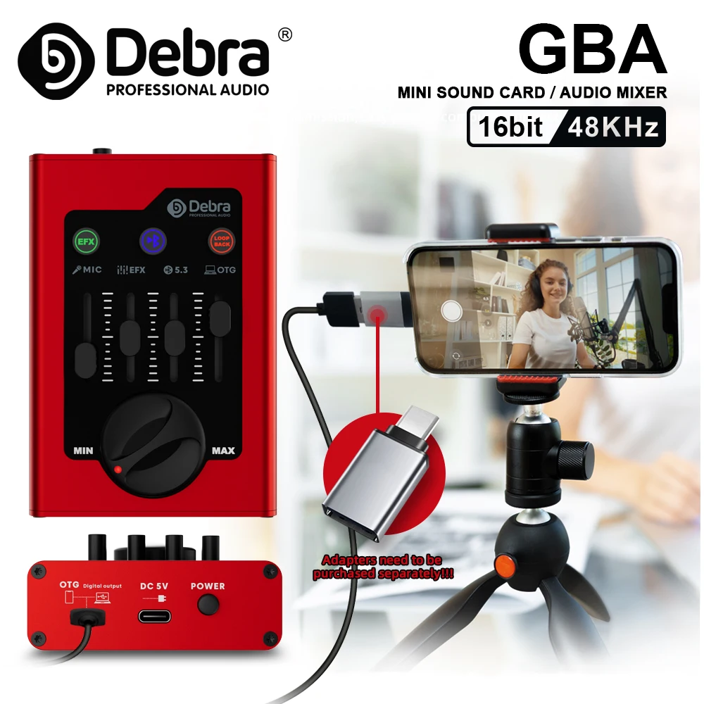 Tarjeta de Sonido Mini Debra GBA con Bluetooth 5.0, OTG, Transmisión de Audio Digital sin Pérdidas para Juegos en Vivo, Creación Musical, Bandas