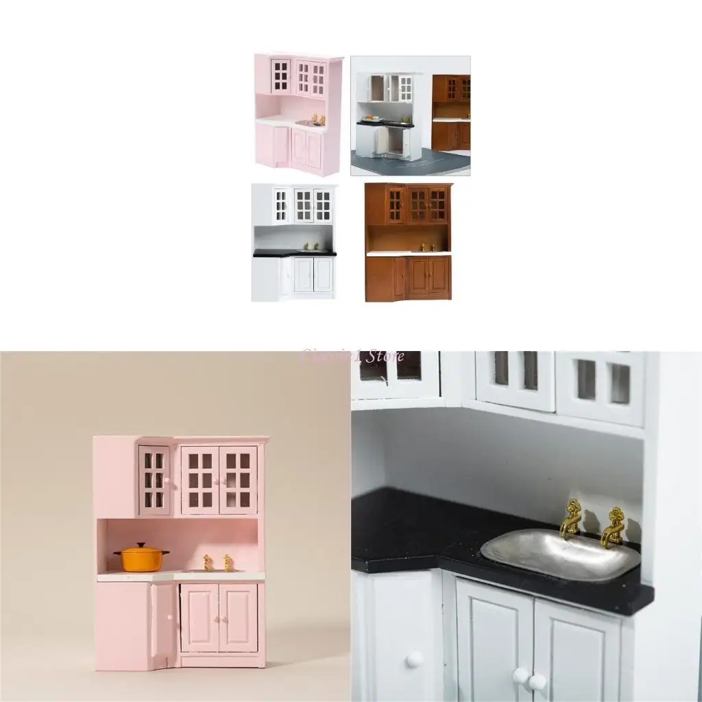 

Y1UB Реалистичный миниатюрный кухонный шкаф 1/12 кукол Деревянная мебель для ремесленной модели