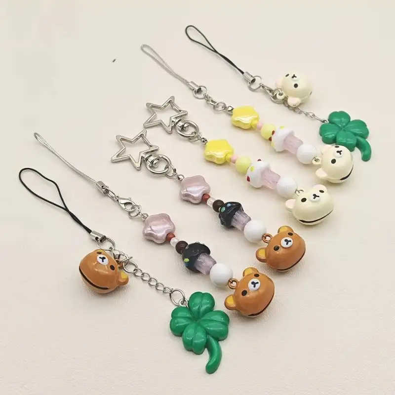 Kawaii Rilakkuma Cartoon Pendan Anime Creative Clover Mobile Phone Chain Keychain Ccd Decoration Couple Accessories Holiday Gift