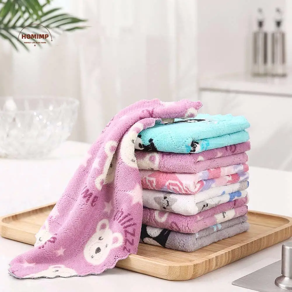 

Reuseable 5 Pcs Super Absorbent Coral Fleece Household Cleaning Cloth Wash Cloth Wiping Rag Dish Towel